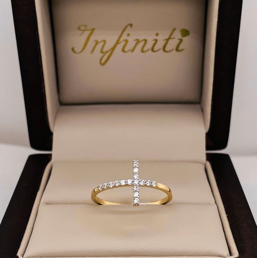 Joyeria Fina Infiniti Joyas Anillos Varios | Anillo Oro 10K - Cruz Con Zirconias