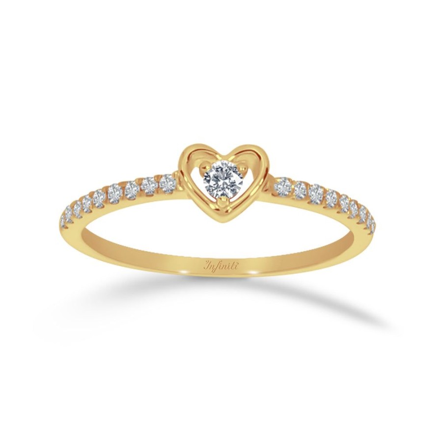 Joyeria Fina Infiniti Joyas Anillos De Compromiso | Anillo Oro 14K - Corazon Diamantes 14 Pts Totales