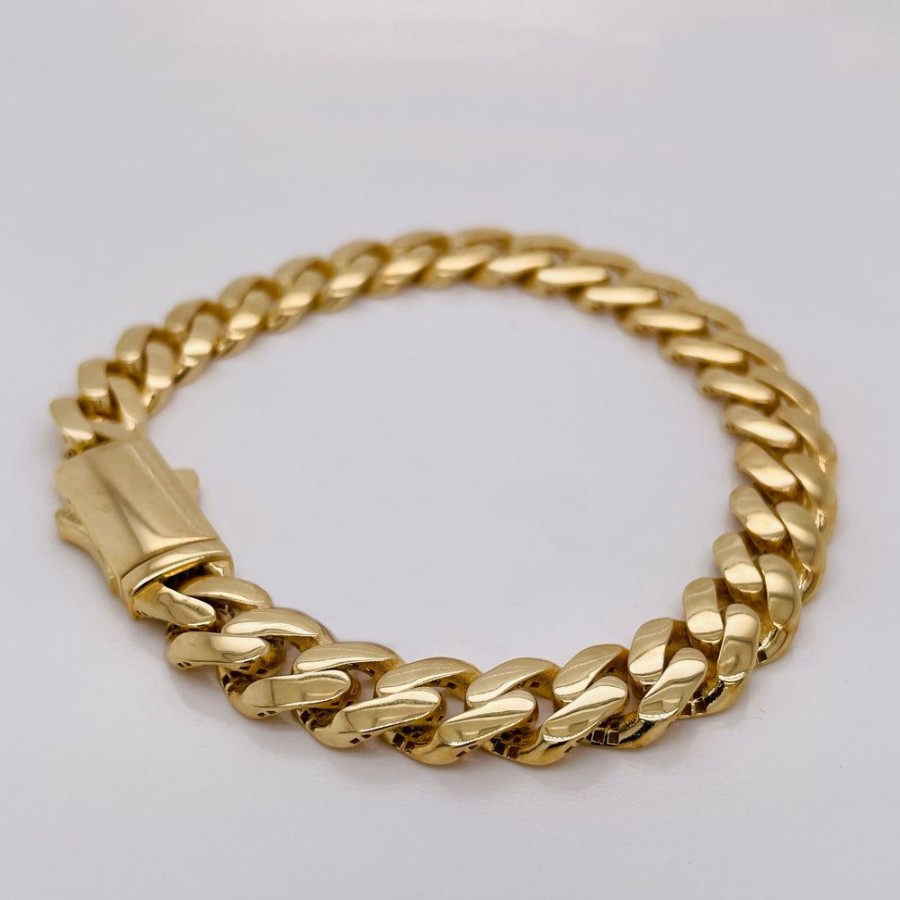 Joyeria Fina Infiniti Joyas Caballero | Pulso Oro 14K - Cubano 9.4 Mm Ancho, 21 Cm Largo