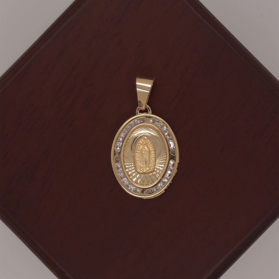 Joyeria Fina Infiniti Joyas Medallas | Medalla Oro 10K - Virgen De Guadalupe 2.4 Cm Con Zirconias