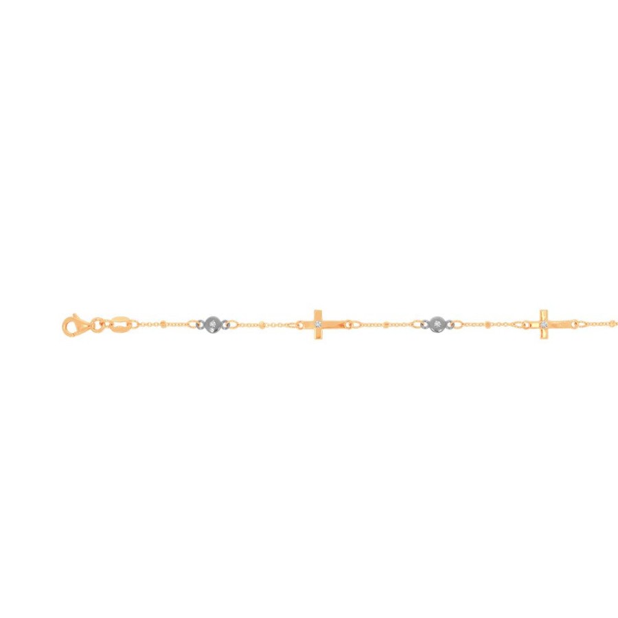 Joyeria Fina Infiniti Joyas Pulseras Dama | Pulsera Oro 10K - Cruces Con Zirconias, Ajustable 16 Cm - 17.5 Cm