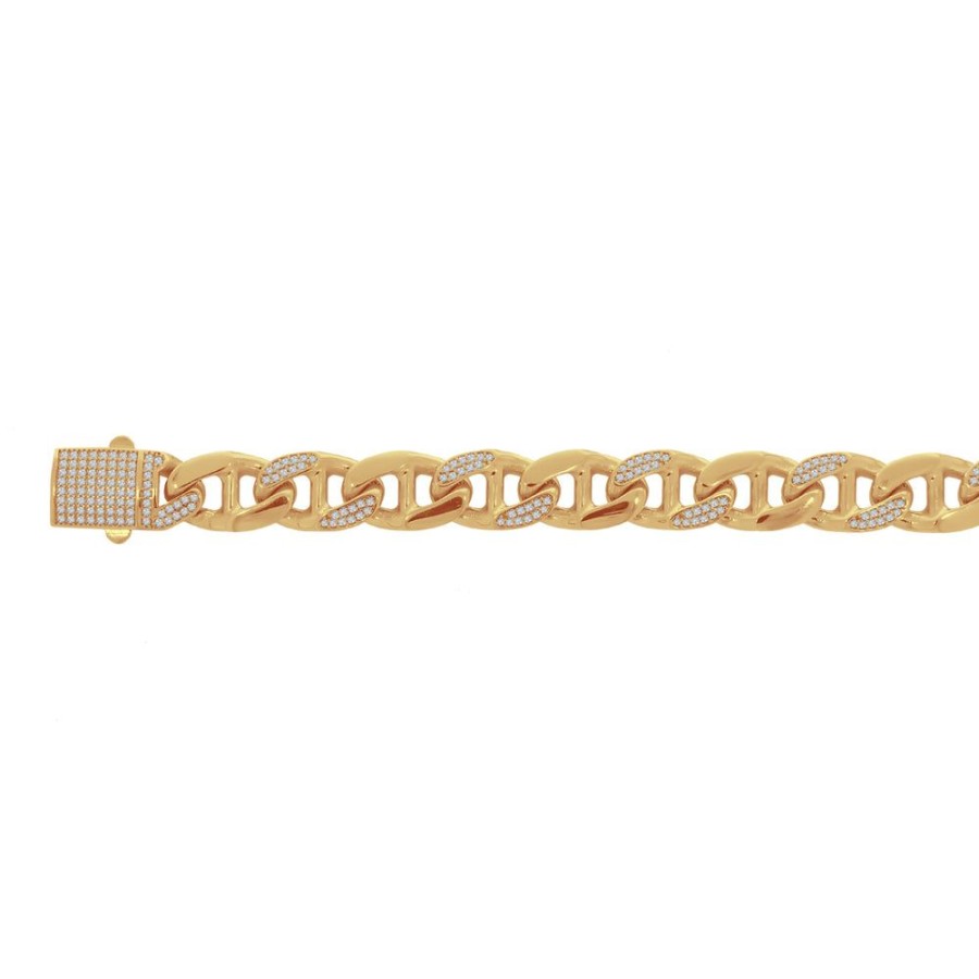 Joyeria Fina Infiniti Joyas Caballero | Pulso Oro 10K - Marinera Con Zirconia De 21 Cm, Ancho 11 Mm