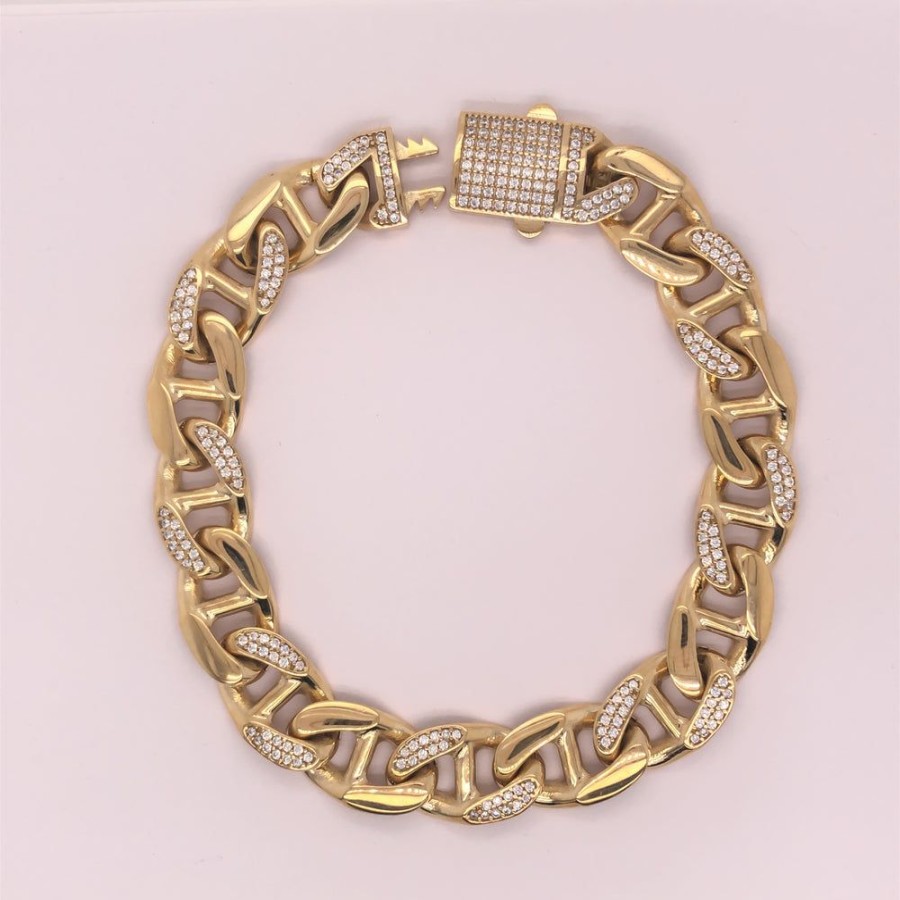 Joyeria Fina Infiniti Joyas Caballero | Pulso Oro 10K - Marinera Con Zirconia De 21 Cm, Ancho 11 Mm