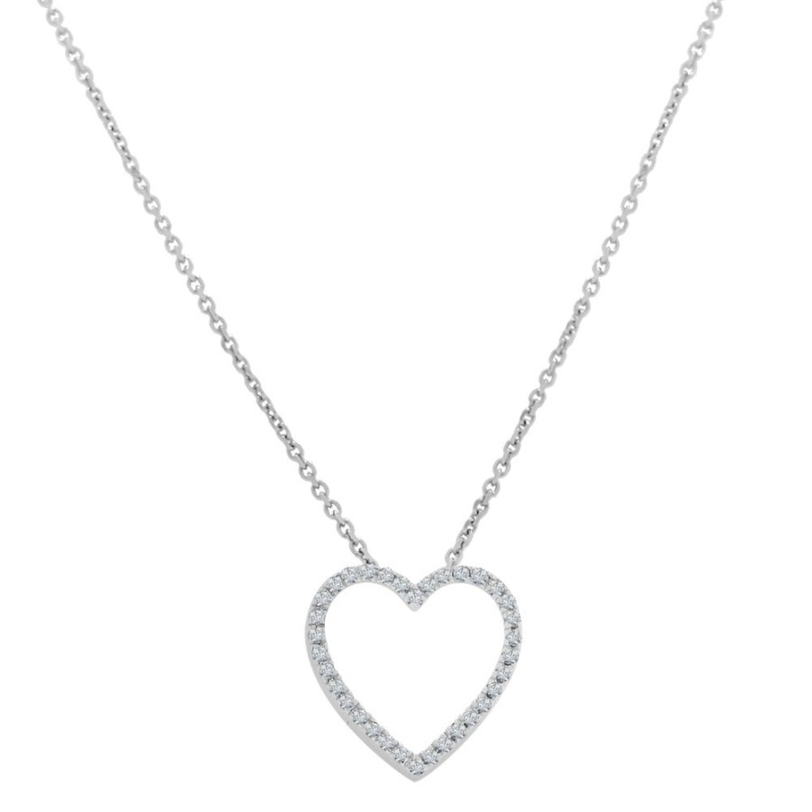 Joyeria Fina Infiniti Joyas Gargantillas | Gargantilla Oro Blanco 14K - Corazon Con Diamantes 11 Pts Totales