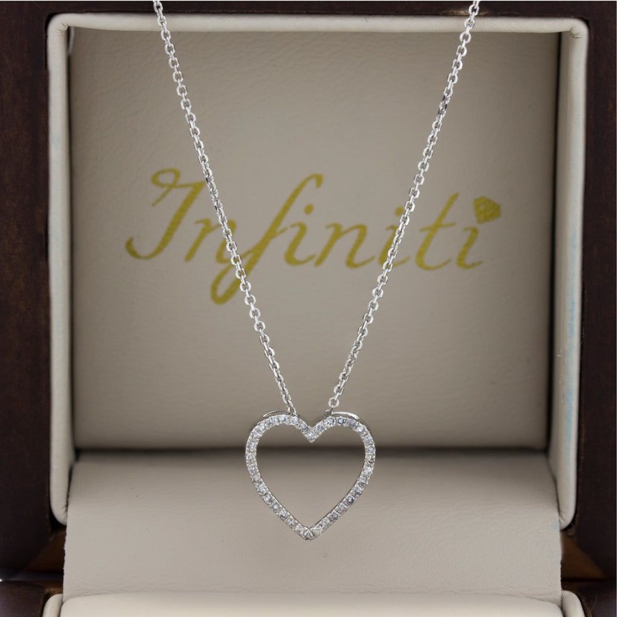 Joyeria Fina Infiniti Joyas Gargantillas | Gargantilla Oro Blanco 14K - Corazon Con Diamantes 11 Pts Totales