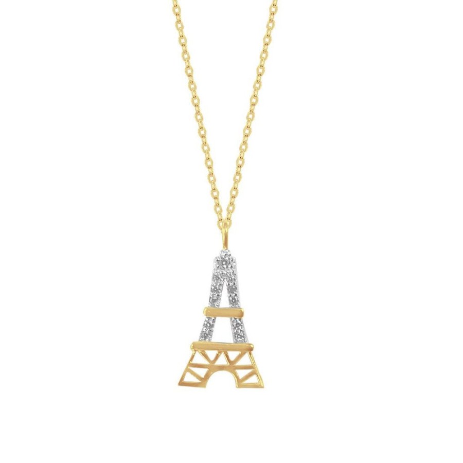 Joyeria Fina Infiniti Joyas Gargantillas | Gargantilla Oro 10K, Con Dije Torre Eiffel Con Zirconias, 45 Cm Largo