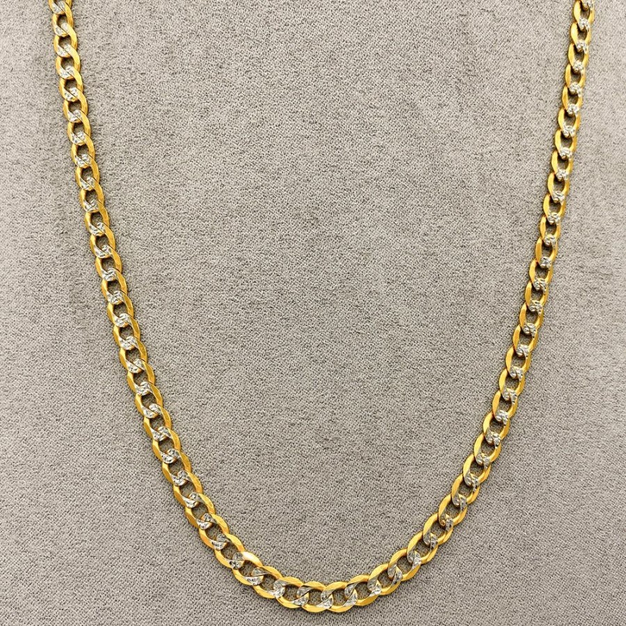 Joyeria Fina Infiniti Joyas Cadenas 10K | Cadena Barbado Oro 10K, Con Acabado Platinado, 55 Cm De Largo, 5 Mm De Ancho