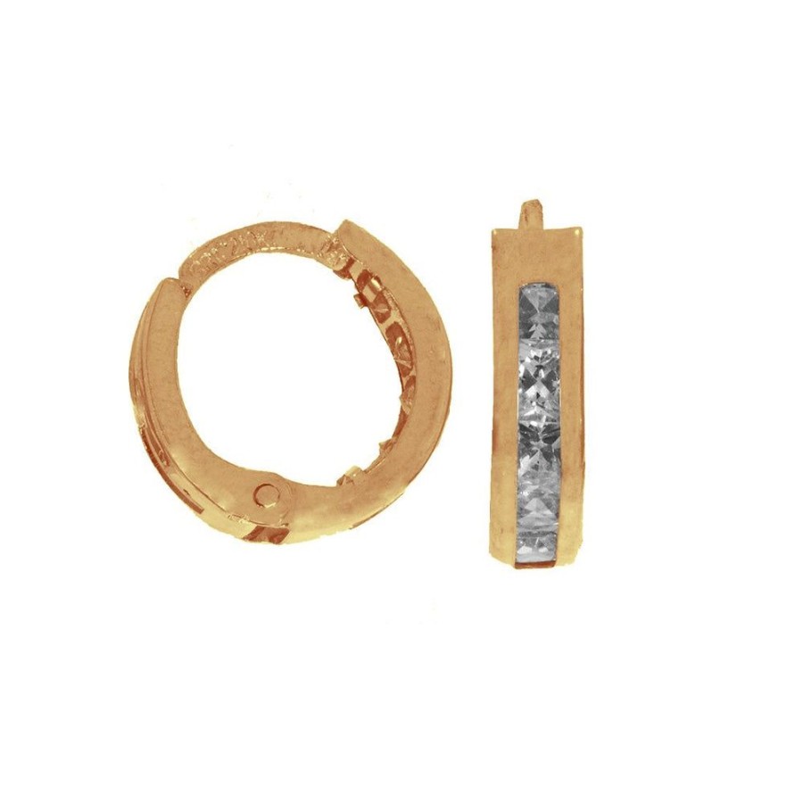 Joyeria Fina Infiniti Joyas Huggies | Arracadas Huggies Oro 10K, Con Zirconias, 1 Cm De Diametro, Ancho 2 Mm