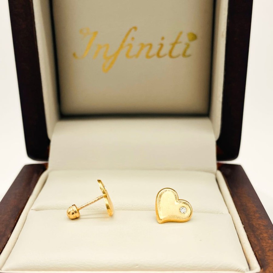 Joyeria Fina Infiniti Joyas Broqueles | Broquel Corazon Con Zirconia, Oro 10K