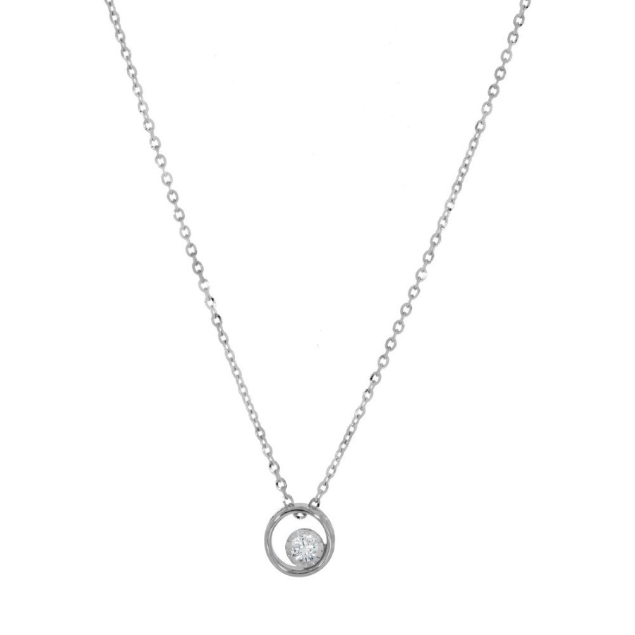 Joyeria Fina Infiniti Joyas Gargantillas | Gargantilla Oro Blanco 14K - Circulo Con Diamante 9 Puntos