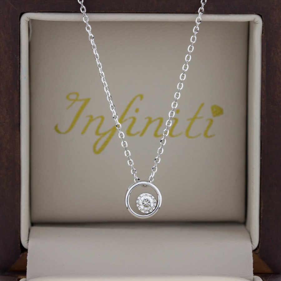 Joyeria Fina Infiniti Joyas Gargantillas | Gargantilla Oro Blanco 14K - Circulo Con Diamante 9 Puntos