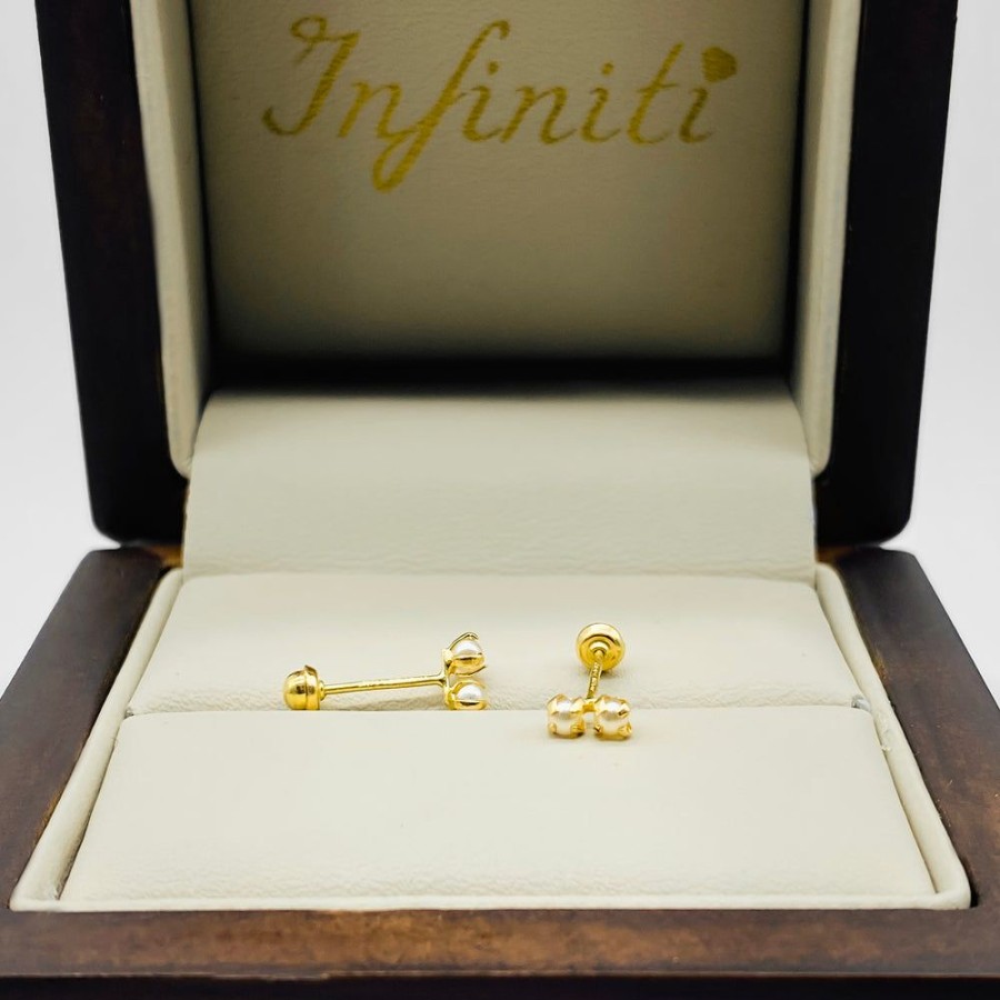 Joyeria Fina Infiniti Joyas Broqueles | Broquel Perla Tu Y Yo, 14K