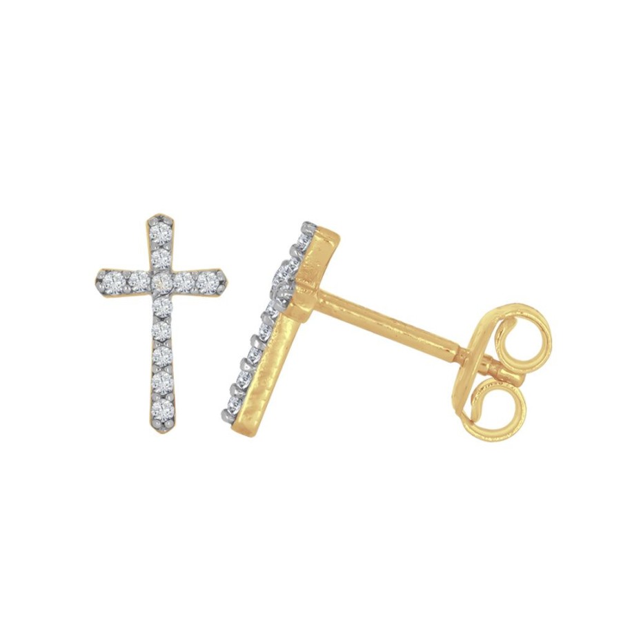 Joyeria Fina Infiniti Joyas Aretes | Aretes Oro 10K - Cruces Pequenas Con Zirconias