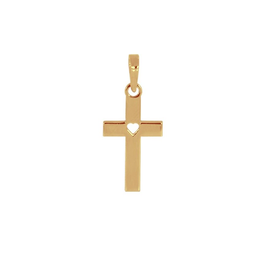 Joyeria Fina Infiniti Joyas Cruces | Cruz Oro 14K - Lisa Con Corazon De 1.9 Cm Alto, 0.9 Cm Ancho