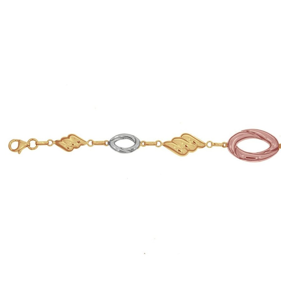 Joyeria Fina Infiniti Joyas Pulseras Dama | Pulsera Oro Florentino 10K, Rombos Y Oval, 18.5 Cm Largo, Ancho 12 Mm