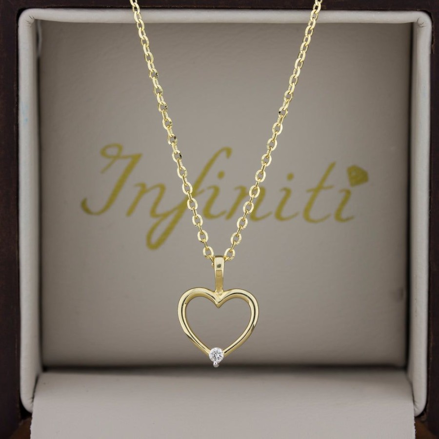 Joyeria Fina Infiniti Joyas Gargantillas | Gargantilla Oro 14K - Corazon Con Diamante 0.02 Ct