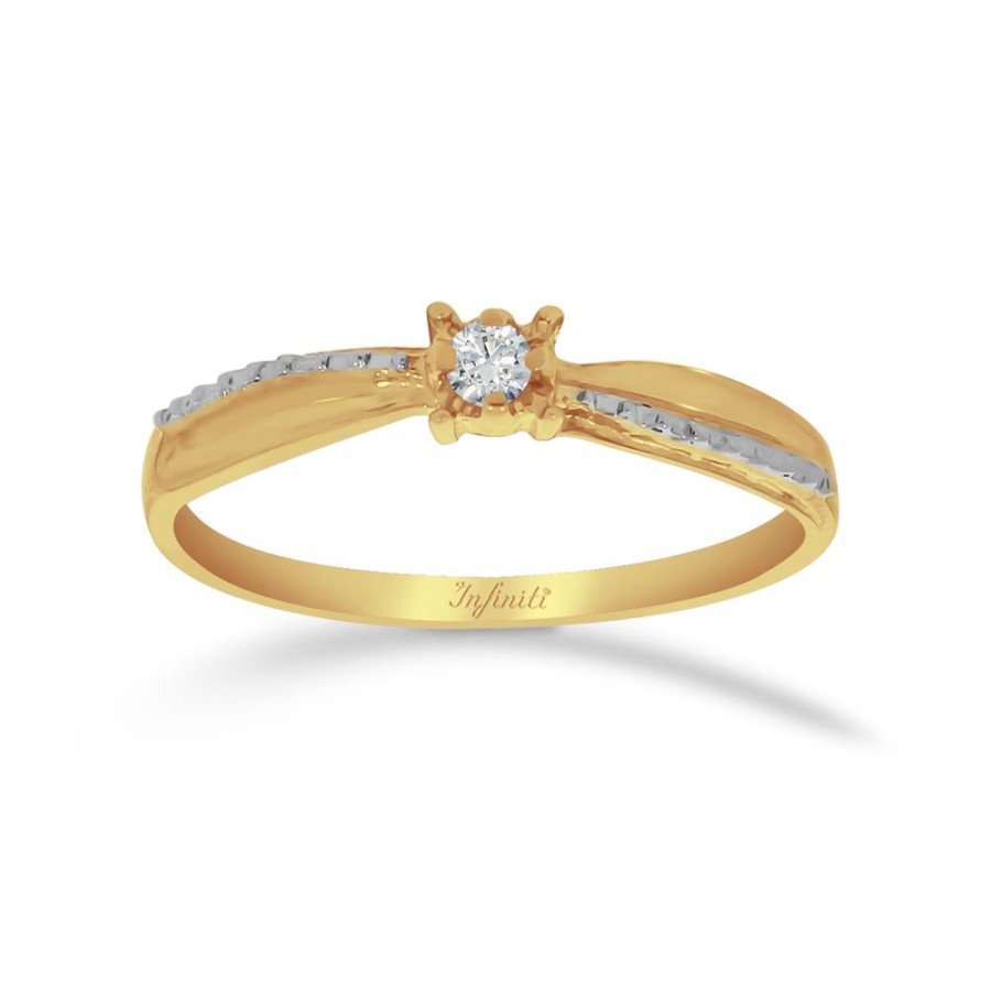 Joyeria Fina Infiniti Joyas Anillos De Compromiso | Anillo Oro Amarillo 10K, Zirconia 2 Mm Solitario