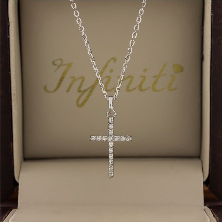 Joyeria Fina Infiniti Joyas Cruces | Cruz Oro Blanco 14K - Diamantes 7 Puntos Totales