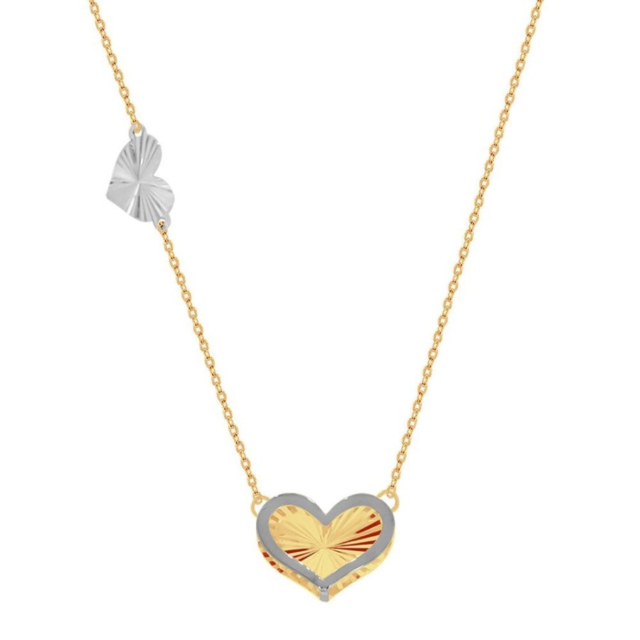 Joyeria Fina Infiniti Joyas Gargantillas | Gargantilla Oro 14K, Corazon Con Fondo Diamantado, Cadena 45 Cm Largo