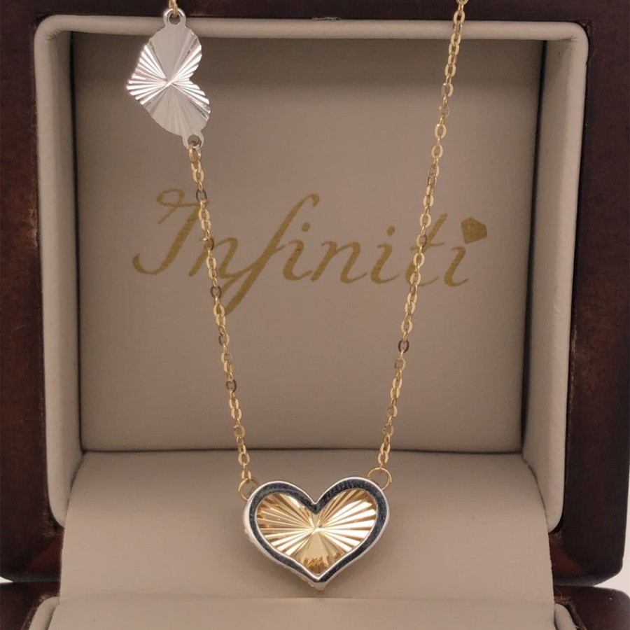 Joyeria Fina Infiniti Joyas Gargantillas | Gargantilla Oro 14K, Corazon Con Fondo Diamantado, Cadena 45 Cm Largo