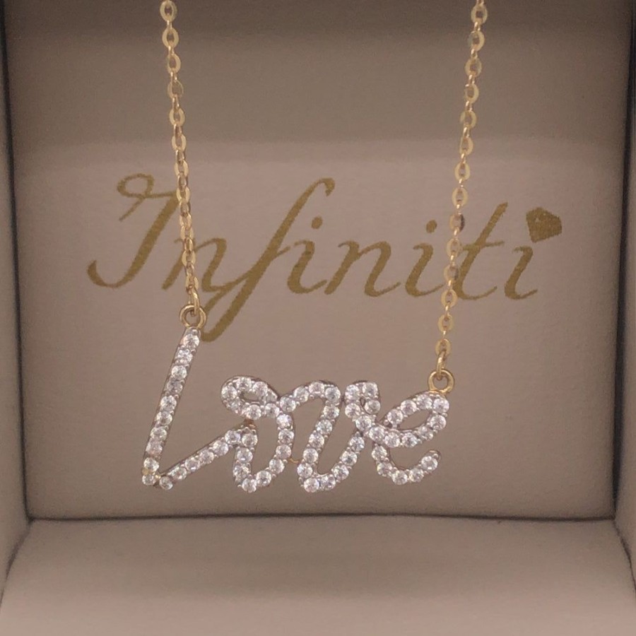 Joyeria Fina Infiniti Joyas Gargantillas | Gargantilla Oro 10K, Con Dije Love Con Zirconias, 45 Cm Largo