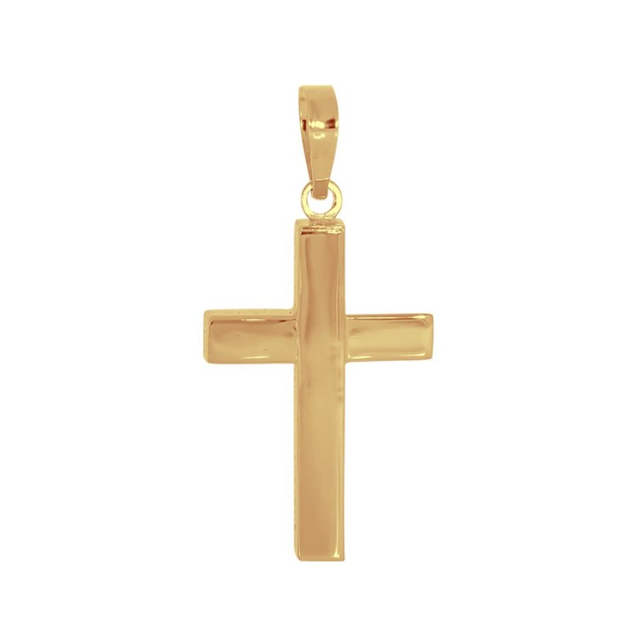 Joyeria Fina Infiniti Joyas Cruces | Cruz Oro 14K - Lisa De 3 Cm Alto, 1.4 Cm Ancho