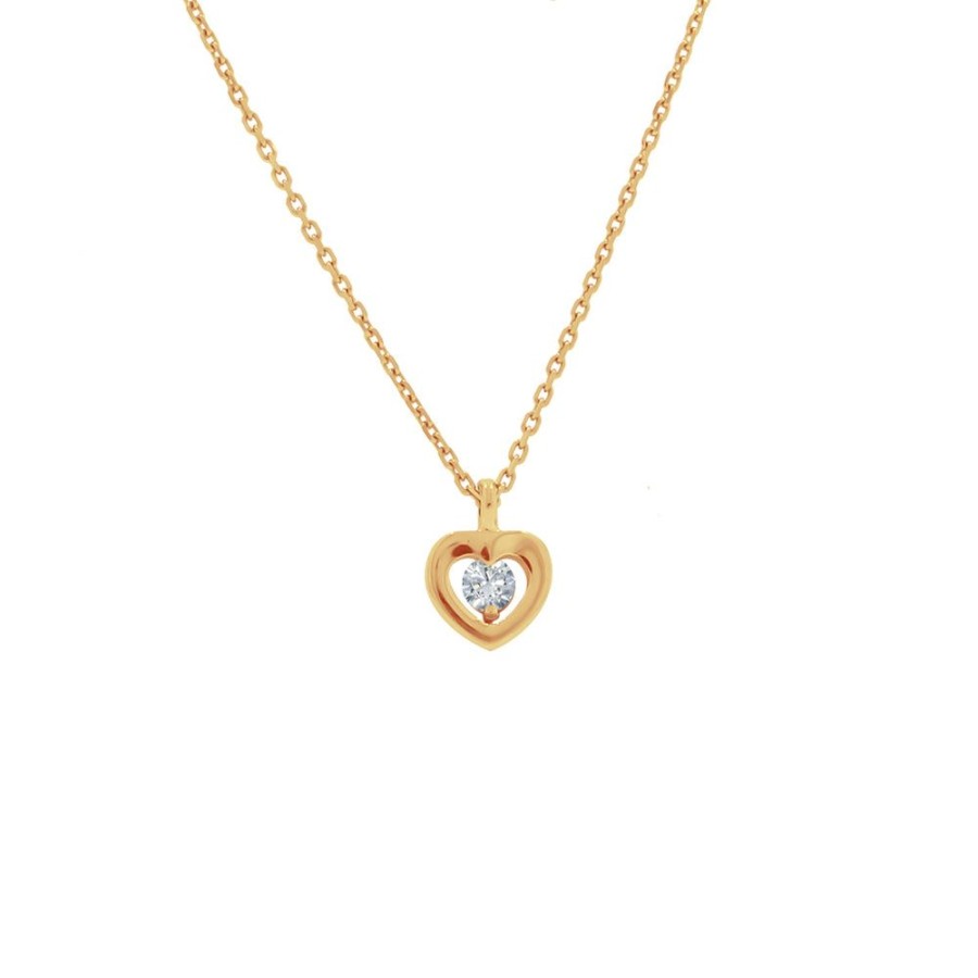 Joyeria Fina Infiniti Joyas Gargantillas | Gargantilla Oro 14K - Dije Corazon Con Diamante 5 Puntos