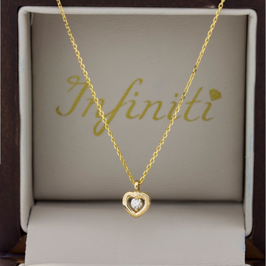 Joyeria Fina Infiniti Joyas Gargantillas | Gargantilla Oro 14K - Dije Corazon Con Diamante 5 Puntos