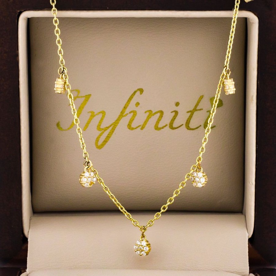 Joyeria Fina Infiniti Joyas Gargantillas | Gargantilla Oro 14K - Flores De Zirconias Ajustable 42-45 Cm Largo