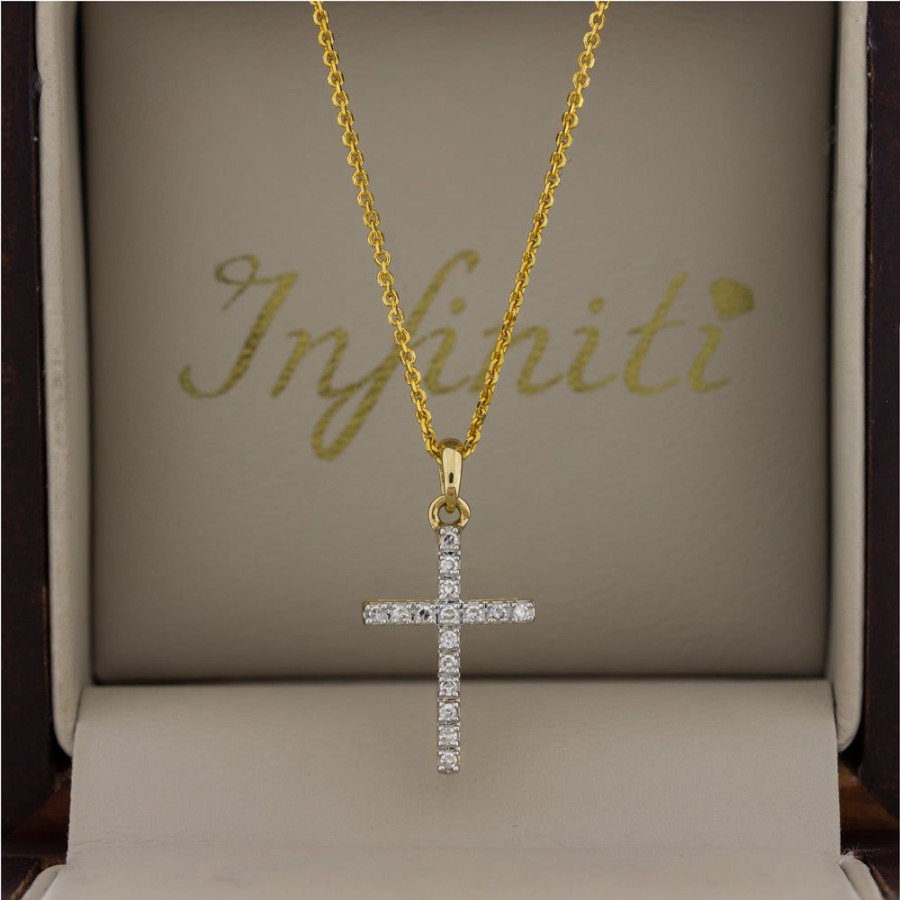 Joyeria Fina Infiniti Joyas Cruces | Cruz Oro Amarillo 14K - Diamantes 7 Puntos Totales