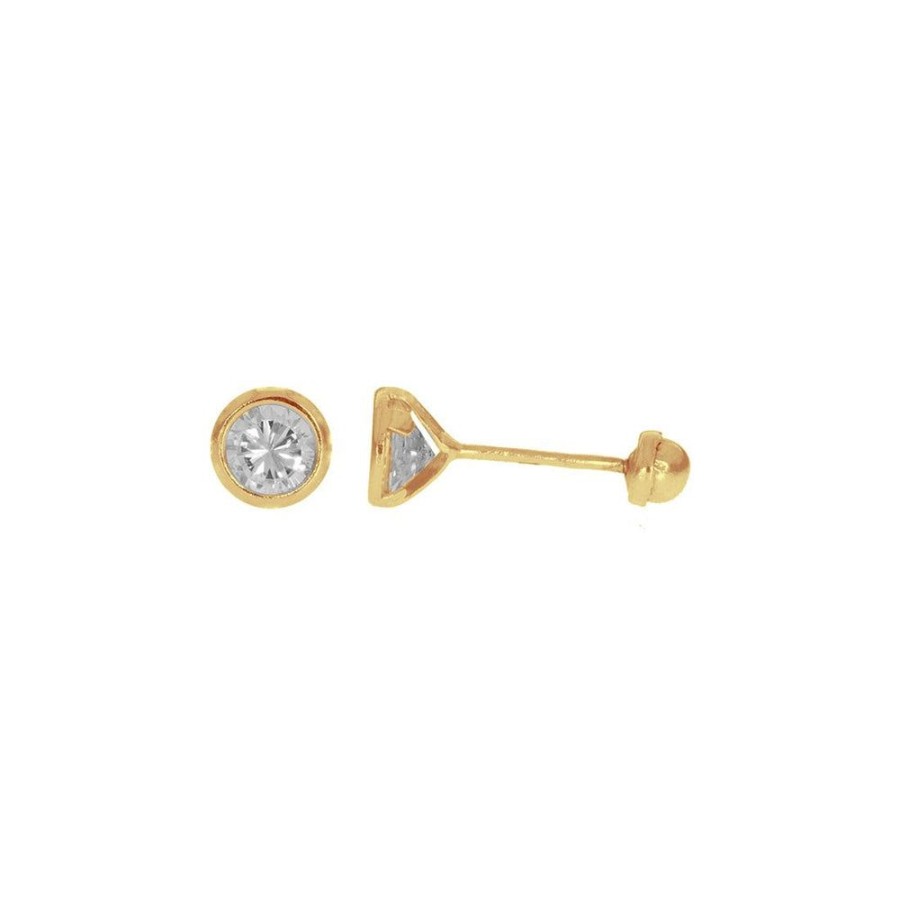 Joyeria Fina Infiniti Joyas Broqueles | Broquel Bisel Zirconia 4 Mm, Oro 14K