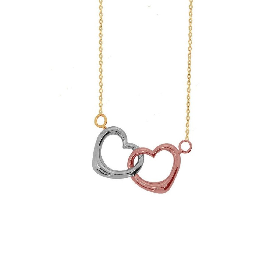 Joyeria Fina Infiniti Joyas Gargantillas | Gargantilla Oro 10K 45 Cm De Largo, Dije Doble Corazon Oro Blanco Y Rosa