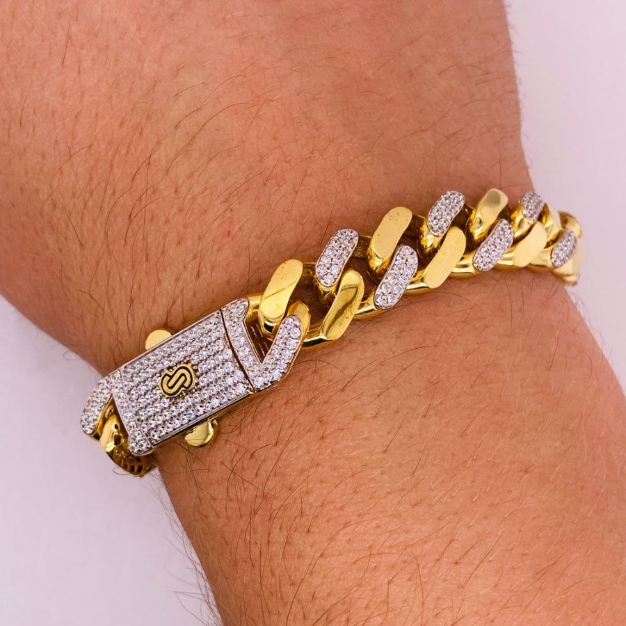 Joyeria Fina Infiniti Joyas Caballero | Esclava Oro 10K, Cubano Cerrado Con Zirconias