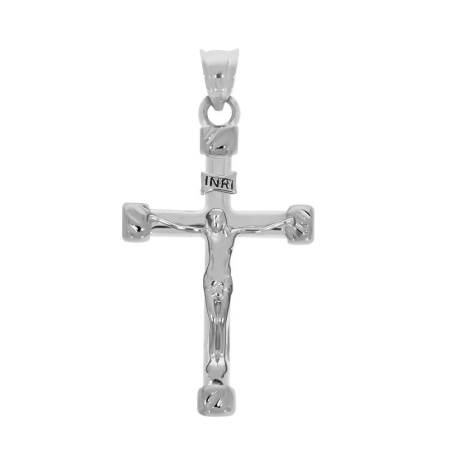 Joyeria Fina Infiniti Joyas Cruces | Cruz Redondeada Con Cristo Y Orillas Diamantadas - Oro Blanco 14K