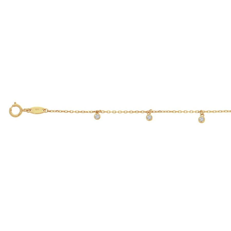 Joyeria Fina Infiniti Joyas Dama | Tobillera Oro 10K - Zirconias Colgando, Largo 24-26 Cm