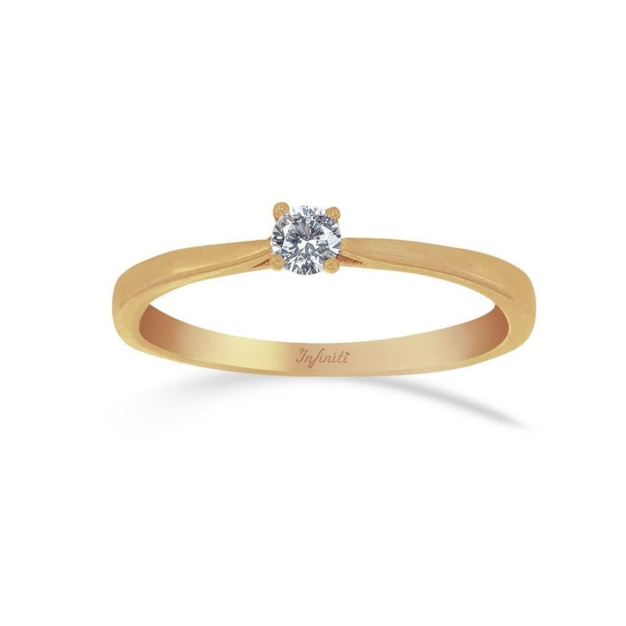 Joyeria Fina Infiniti Joyas Anillos De Compromiso | Anillo Oro 14K, Solitario Con Zirconia 3 Mm