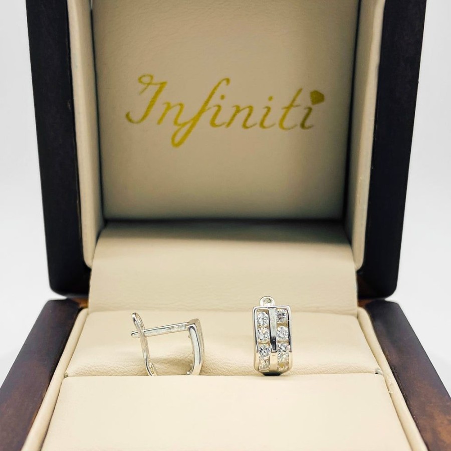 Joyeria Fina Infiniti Joyas Huggies | Arracadas Huggies Oro Blanco 14K, Con Zirconias, 1 Cm De Diametro, Ancho 5 Mm