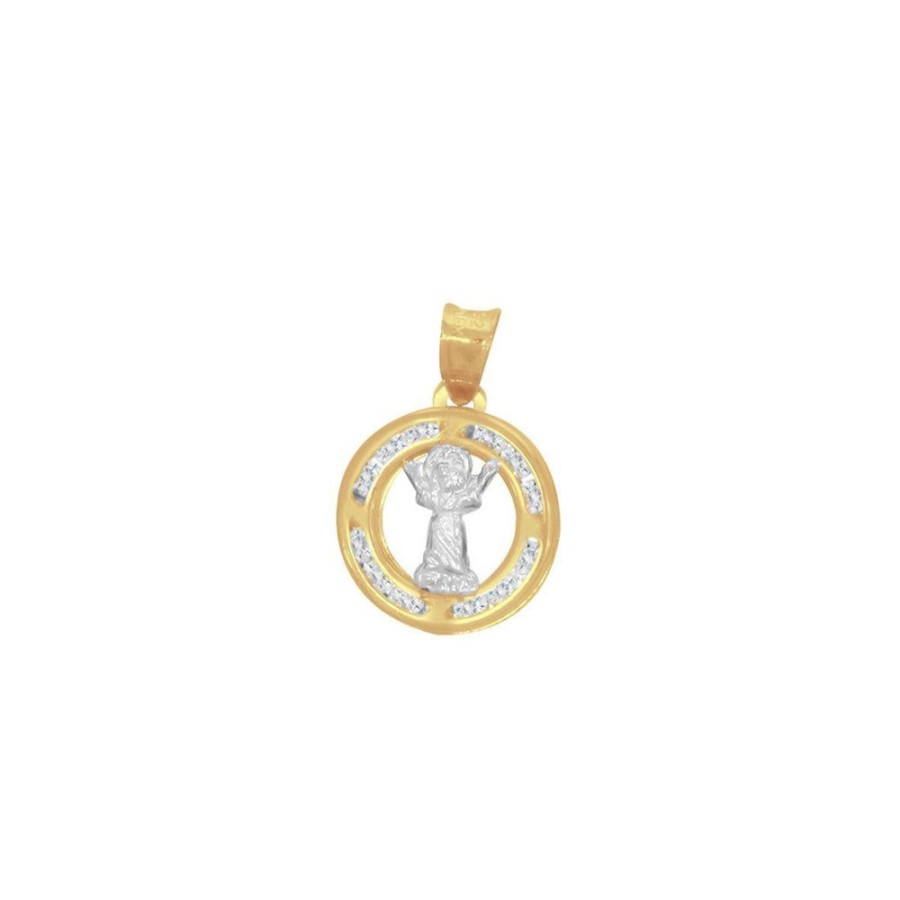 Joyeria Fina Infiniti Joyas Medallas | Medalla Oro 10K, 1.6 Cm Alto, Largo 1.1 Cm, Nino Jesus Con Bisel De Zirconias