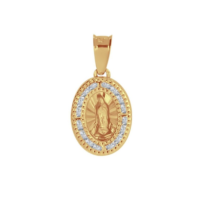 Joyeria Fina Infiniti Joyas Medallas | Medalla Oro Amarillo 10K, Virgen De Guadalupe Con Zirconias 1.7 Cm