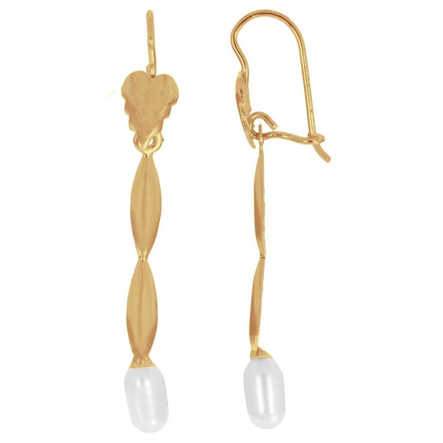 Joyeria Fina Infiniti Joyas Aretes | Aretes Oro 10K, Hojas Con Perla, 3.6 Cm De Alto, Oro 10K