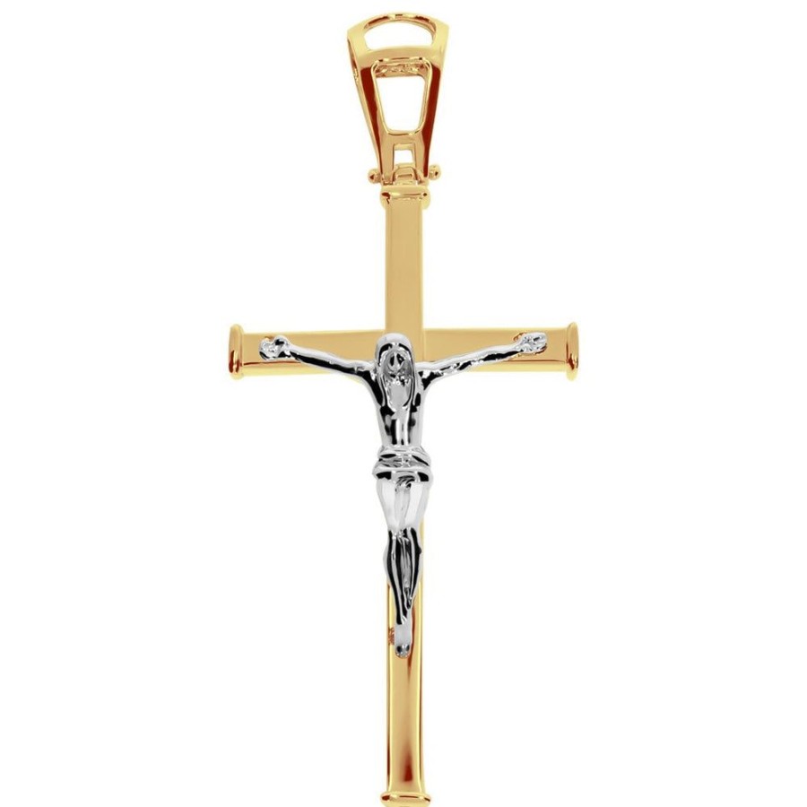 Joyeria Fina Infiniti Joyas Cruces | Cruz Oro 14K - Cristo Blanco, Forma Tubo, Alto 6 Cm, Ancho 2.7 Cm