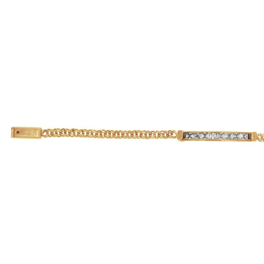 Joyeria Fina Infiniti Joyas Dama | Esclava China Placa Con Zirconias, 19 Cm Largo, Ancho 3.5 Mm, Oro 10K