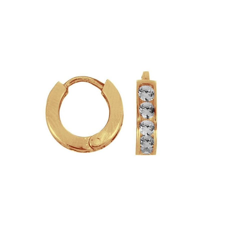 Joyeria Fina Infiniti Joyas Huggies | Huggies Oro 14K - Zirconias, 1.1 Cm Diametro, Ancho 3 Mm