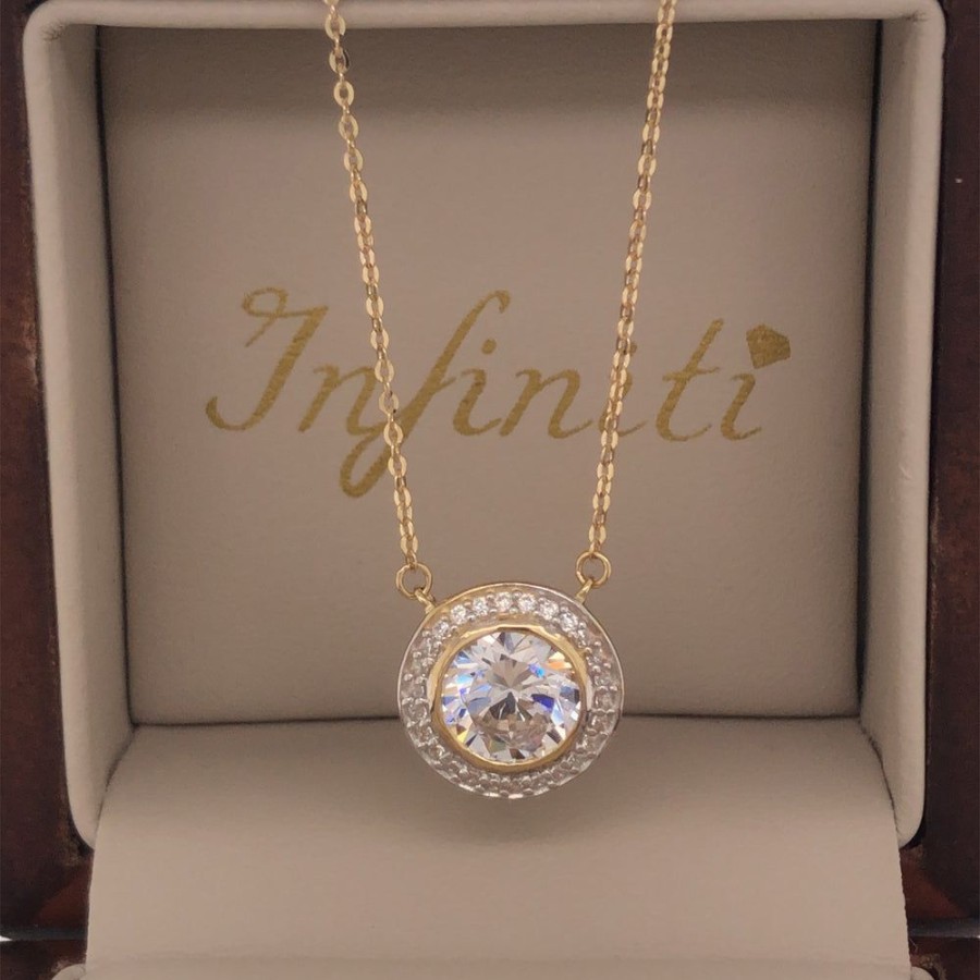 Joyeria Fina Infiniti Joyas Gargantillas | Gargantilla Oro 10K, Halo Con Zirconias, Cadena 45 Cm Largo