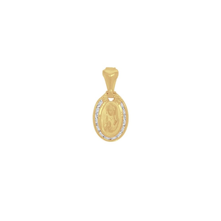 Joyeria Fina Infiniti Joyas Medallas | Medalla Oval Virgen Guadalupe Busto Oro 10K, Con Zirconias, 1.8 Cm Alto, Largo .9 Cm, Oro 10K