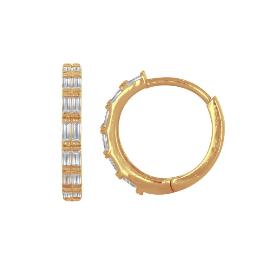 Joyeria Fina Infiniti Joyas Huggies | Huggies Oro 14K - Zirconias Con Diametro 1.4 Cm, Ancho 2 Mm