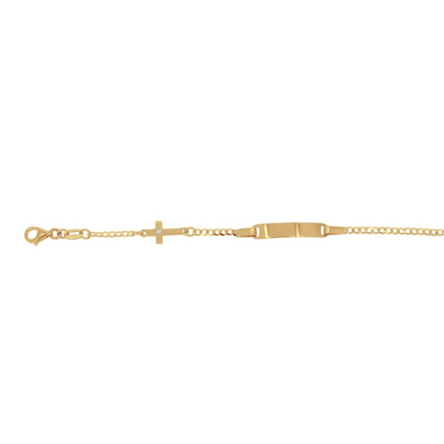 Joyeria Fina Infiniti Joyas Nino & Bebe | Esclava Oro 14K - Placa Con Cruz, Ajustable De 12 A 14 Cm