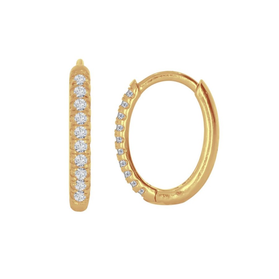 Joyeria Fina Infiniti Joyas Huggies | Huggies Oro 14K - Zirconias Con Diametro 1.1 Cm, Ancho 1.8 Mm