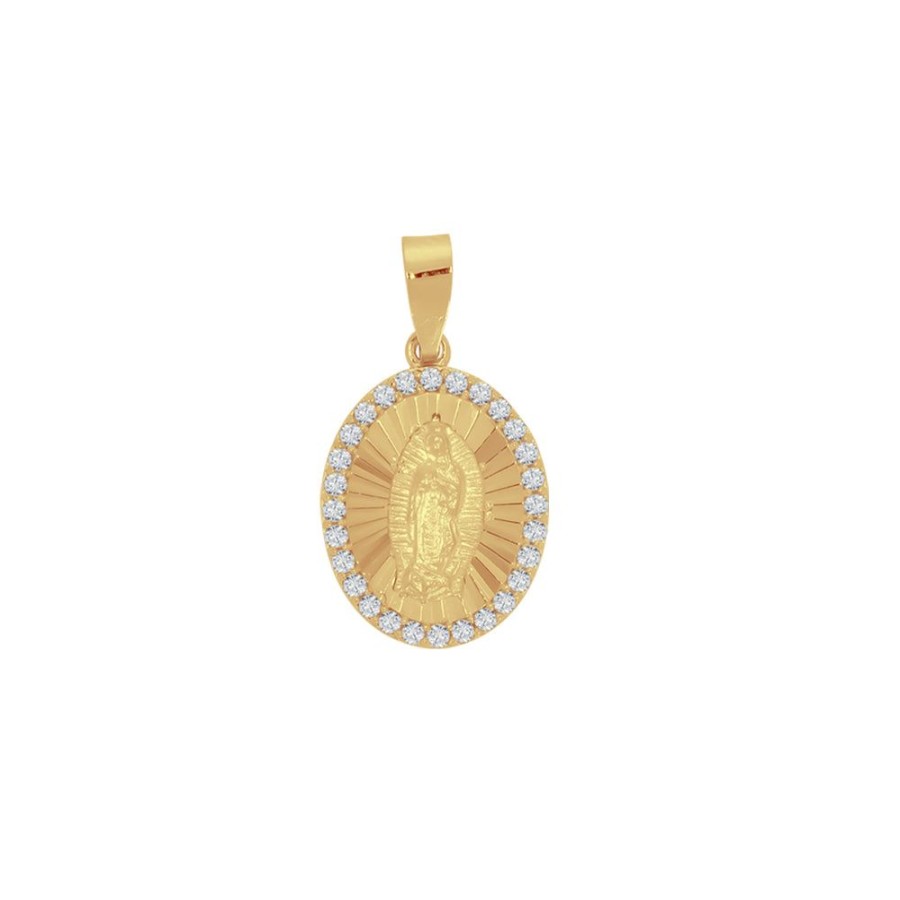 Joyeria Fina Infiniti Joyas Medallas | Medalla Oro 14K - Virgen De Guadalupe Con Zirconias