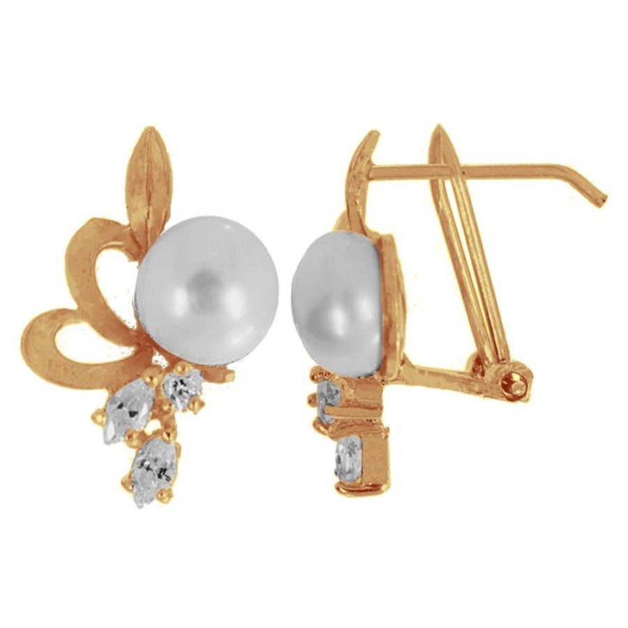 Joyeria Fina Infiniti Joyas Aretes | Aretes Oro 10K, Perla Con Zirconia Marquiz Y Redonda , 1.9 Cm De Alto, Oro 10K